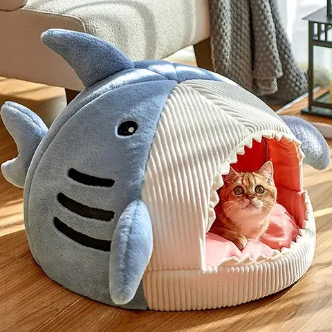 Winter Warm Pet Bed, Spring Shark Design Soft Cat Bed Room Decor, Cute Shark Designed Breathable Dog Bed, Pet Supplies for Indoor Use, Summer Gift, Dog Accessories, Cat Stuff, Kitten Bed
