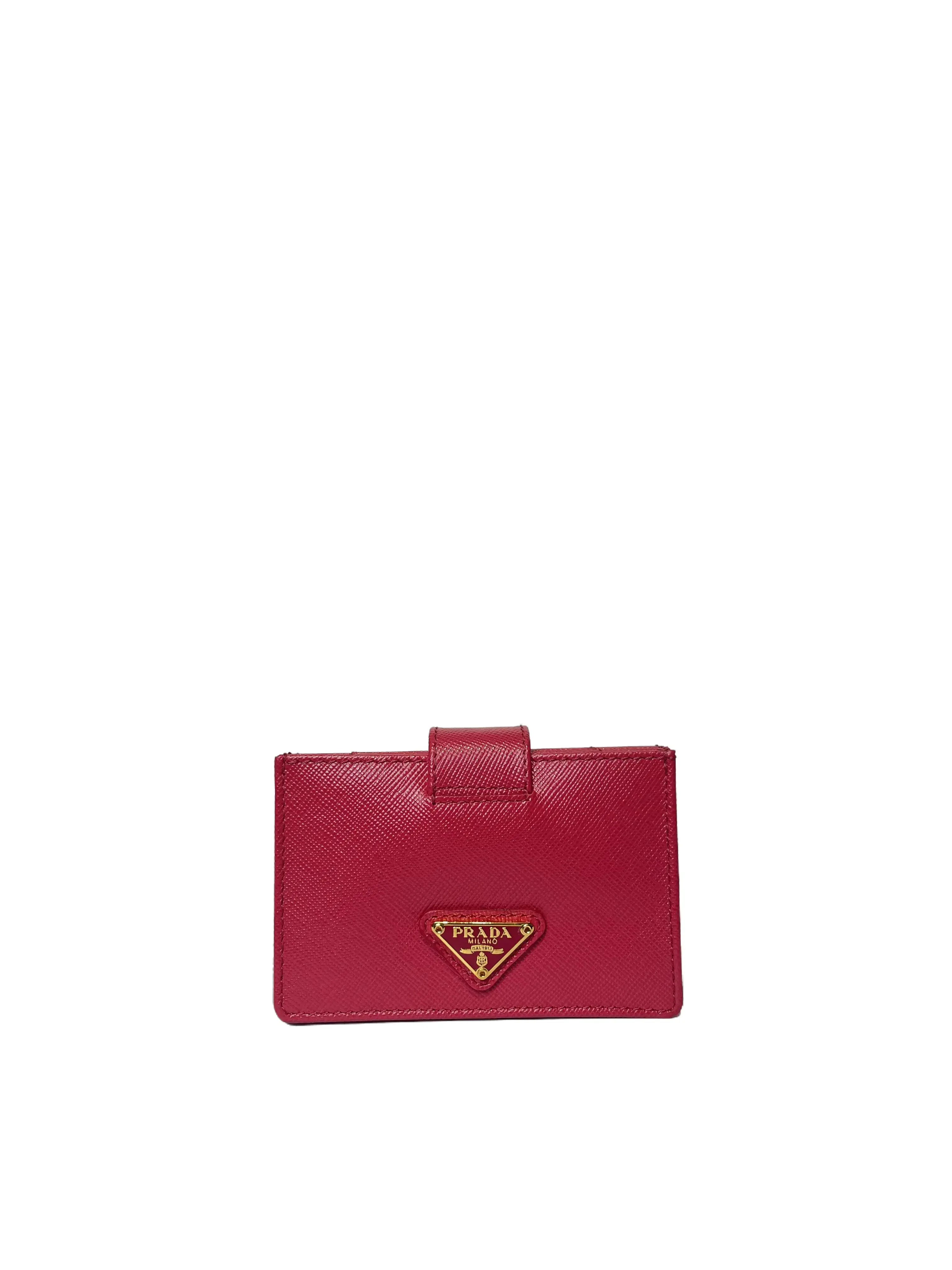 Pre-owned PRADA Saffiano Leather Triangle Logo Tab Card Holder