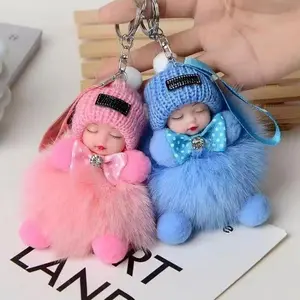 SleekHush 2-Pack Cute Fluffy Plush Sleepy Doll Keychain For Women | Kawaii Bag Car Key Ring Pendant Trinket Gift