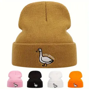 Stylish Men Women Winter Beanie Hat - Cozy, Soft Knit with Adorable Embroidered Silly Goose - Perfect Cold Weather Essential