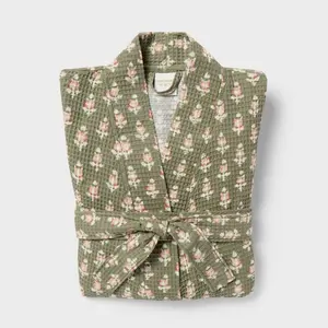 L/XL Floral Waffle Bath Robe Green/Pink - Threshold