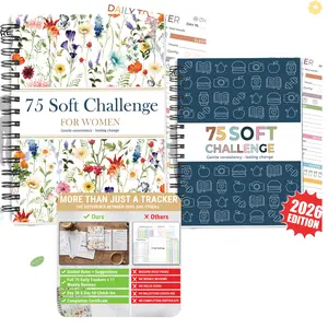 75 Soft Challenge Journal for Women - A5 Spiral 75-Day Habit Tracker Planner, 108-Page Full-Color Daily Logs, Weekly Reviews, Meal Water Workout Reading Tracker