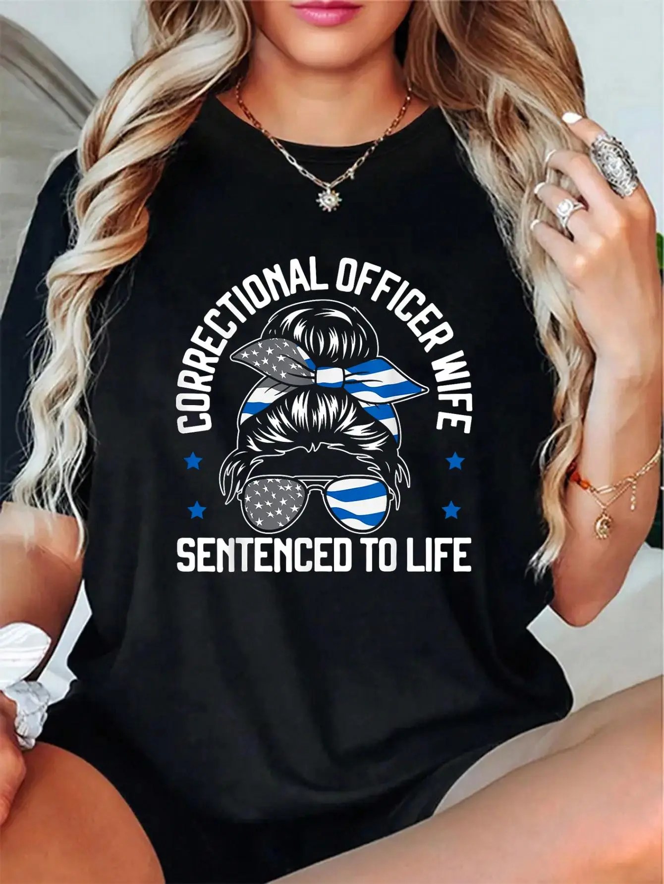 Women's 100% Cotton Short-Sleeve Graphic Comfy Cute Fit Tshirt - Casual Top for Correctional Officer Wives, Soft Breathable Fabric, Everyday Love-Inspired Design, Print, Style