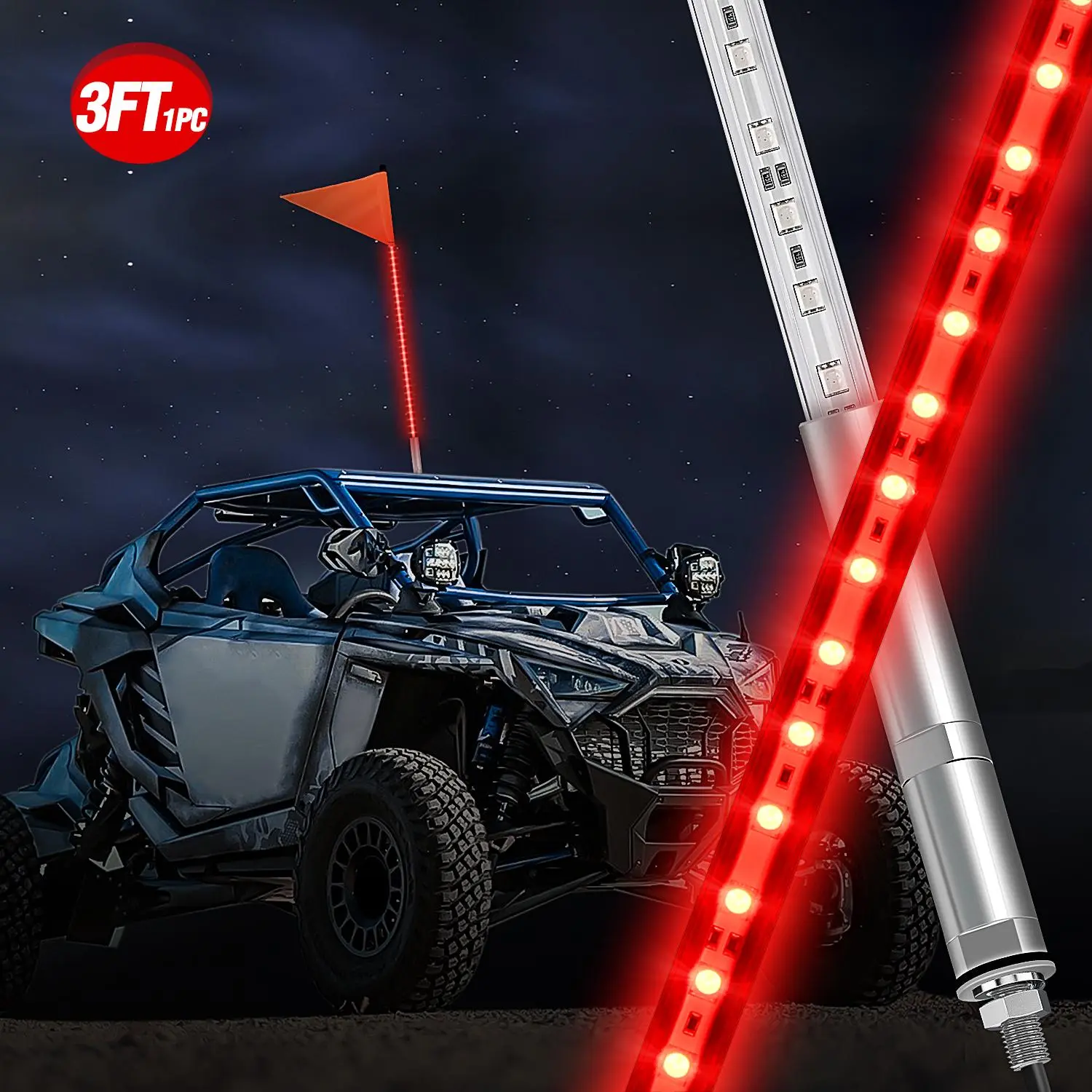 Nilight 1PCS 3FT 5050SMD Brilliance Superbright LED Whip with Aluminum Base, Polycarbonate Body, Quick Release - Off-Road Lights, LED Lights Car for RZR Polaris UTV ATV, 4 Wheeler, Dune Buggy