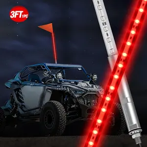 Nilight 1PCS 3FT LED Whip Light with Aluminum Base Red Color Safety  Pole Lighted Antenna Whips for RZR Polaris Dune Buggy Off-Road Truck UTV ATV