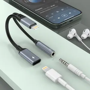 2-in-1 Lightning Adapter with Charging Port & Audio Jack, Simultaneous Music Streaming & Charging, Plug and Play Dual Functionality, Compatible with Universal Cell Phone, Device and More