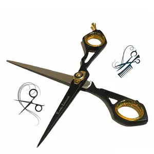 Barber Scissors Set – Includes Hair Cutting Scissors, Thinning Shears, Straight Edge Razor, and Comb Black and Gold