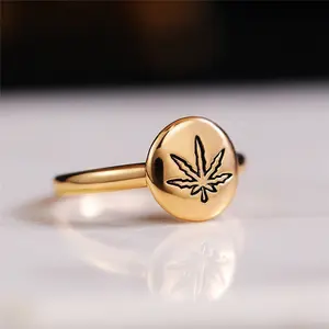 New Geometric Seal Ring Accessories Women's Maple Leaf Ring