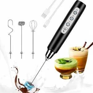 ISUNMEA Milk Frother Handheld Rechargeable, Frother Wand Drink Mixer Electric Whisk for Coffee, Detachable With 3 Stainless Whisks, Hand Mixer for Lattes, Cappuccino, Matcha, Egg, No Stand,Black