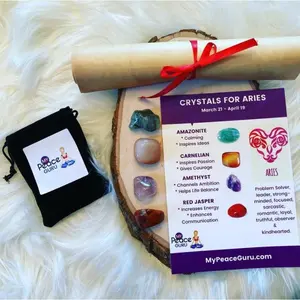 Aries Gift Set Zodiac Sign Crystal Healing Stones in a Velvet Pouch with 7-10 Page In-Depth Astrology Scroll Report Gift Box
