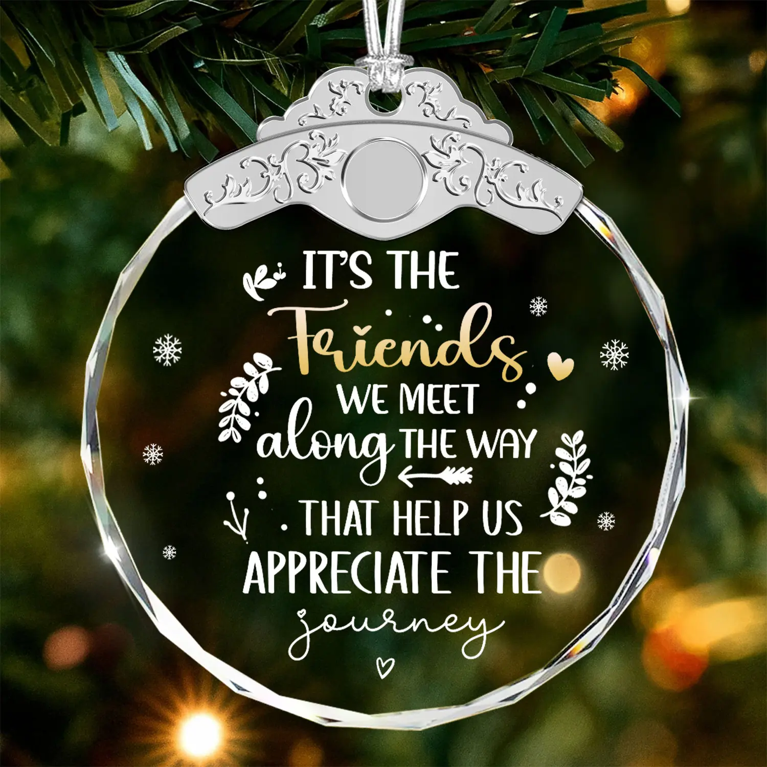Glass Friendship Ornament - Meaningful “It’s the Friends We Meet” Keepsake & Christmas Tree Decoration - Perfect for Friends, Best Friends, Coworkers & Loved Ones - Christmas Holiday Gift