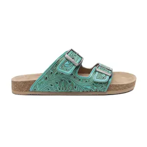 Verdent Ranges Turquoise Floral Hand-Tooled Leather Sandals