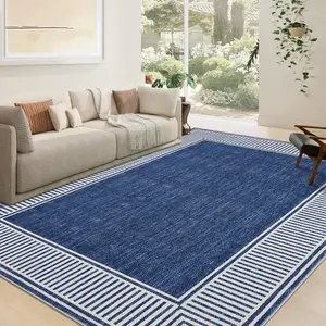 Garvee 9x12 Area Rug for Living Room Large Washable Bedroom Rug Low Pile Stain Resistant Dining Room Area Rug with Rubber Backing Modern Bordered Throw Carpet for Home Decor Office, Blue