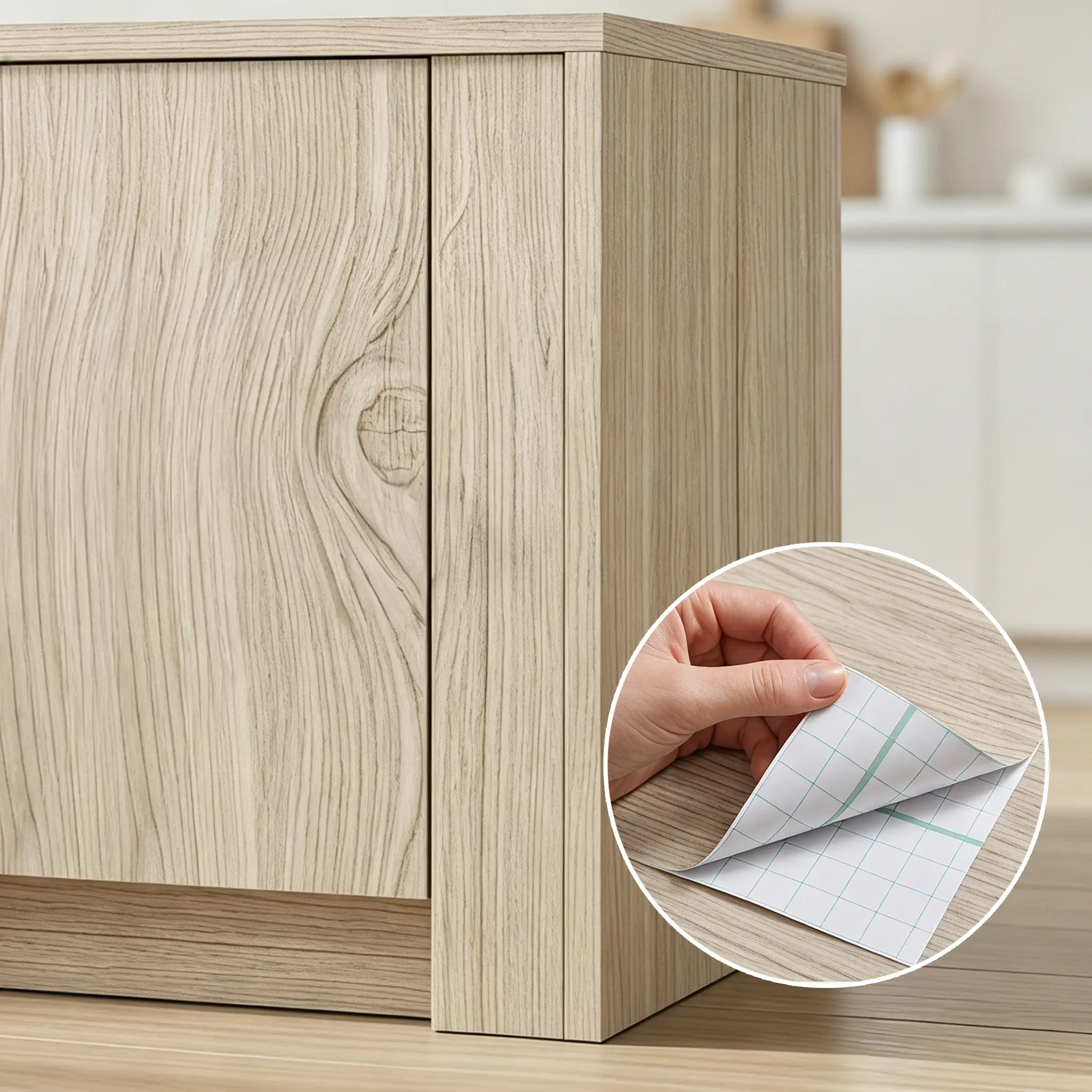 Self Adhesive Wood Grain Contact Paper Peel and Stick Wallpaper Realistic Wood Veneer for Kitchen Cabinets Countertops Furniture Door Renovation Waterproof Removable Easy Install