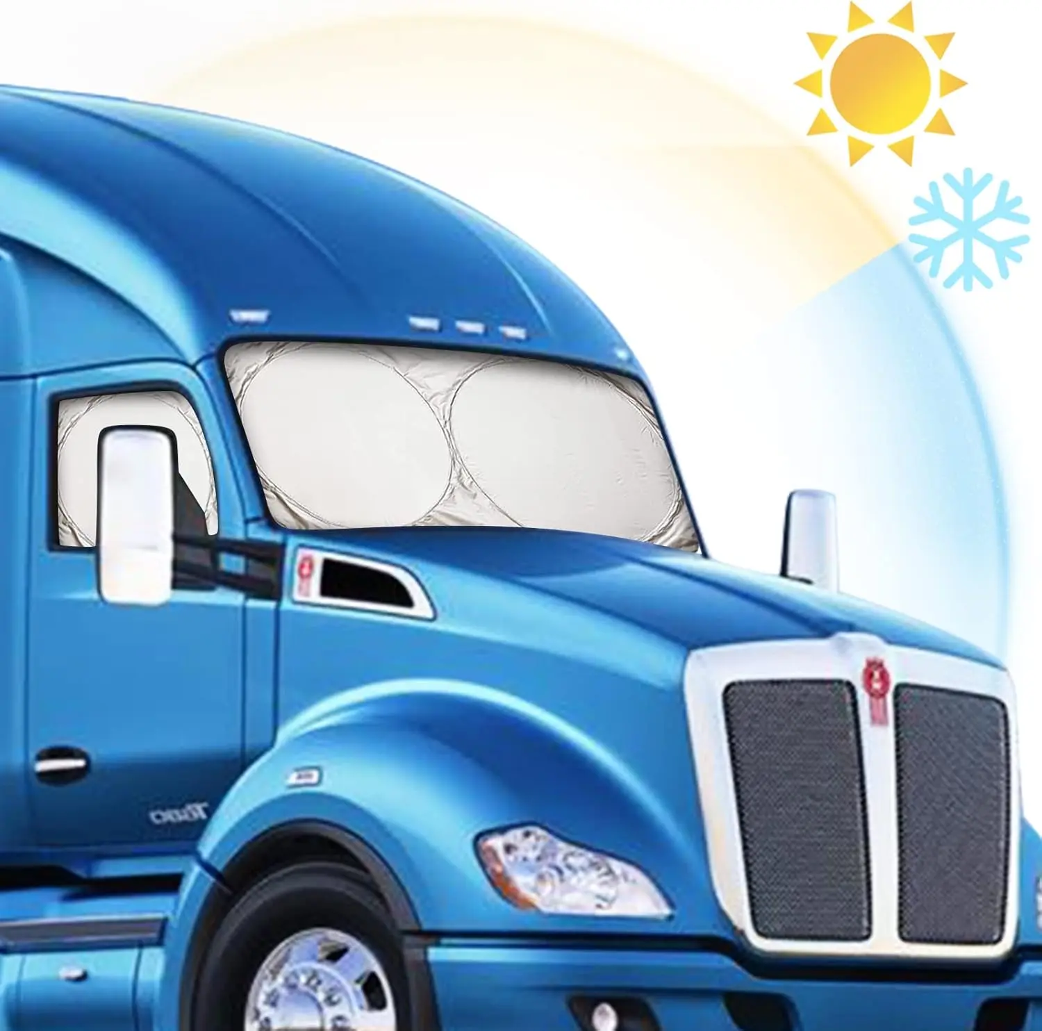 Semi-Truck Sun Shade for Windshield and Side Window | 240T Sunshade Maximum Coverage | Block Sun Heat Rays | Keep Warm in Winter for Semi, SummerVibes，Commercial & Big Rig Truck, RV, Boat
