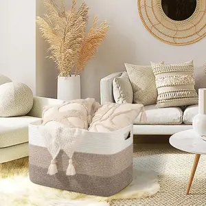 Extra Large Blanket Basket, Rectangle Woven Cotton Rope Storage Basket,Used for storing Dirty Clothes, Stuffed Animal Toy Storage for Living Room,Kids Room,25" x 17" x 16", decorative organizer box