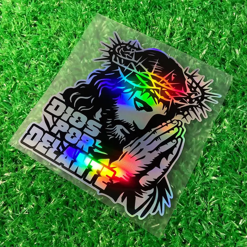 Jesus Pattern Car Sticker, Reflective Laser Waterproof Decal, Suitable for Motorcycle Fuel Tank Front Fairing Moto Helmet Box, Car Window Bumper