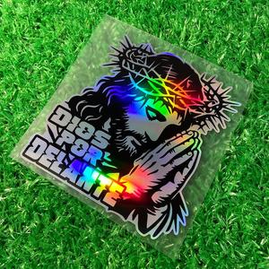 jesus pattern car sticker, reflective laser waterproof decal, for motorcycle fuel tank front fairing moto helmet box, car window bumper, car decals, windshield sticker for cars, universal car sticker