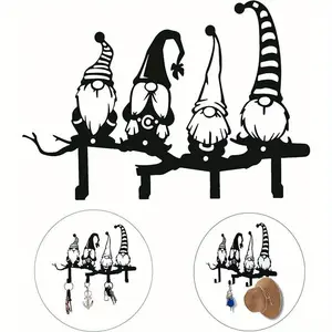 4-Hook Gnome-Inspired Key Rack - Gorgeous Wall-Mounted Key Holder with Attractive Home Sign, Ideal for Tidy Entryways & Hallways, Convenient Utility Hooks, Must-Have Home Organizer Wall Sculpture, Stylish Key Decor
