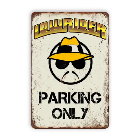 WSTKJW Retro Lowrider Parking Only Metal Wall Sign - 12x8in (20x30cm) Rustic Aged Tin Decorative Plaque, Pre-Drilled Hang Home Supplies Plaque, Cool Decor for Man Cave, Garage Room