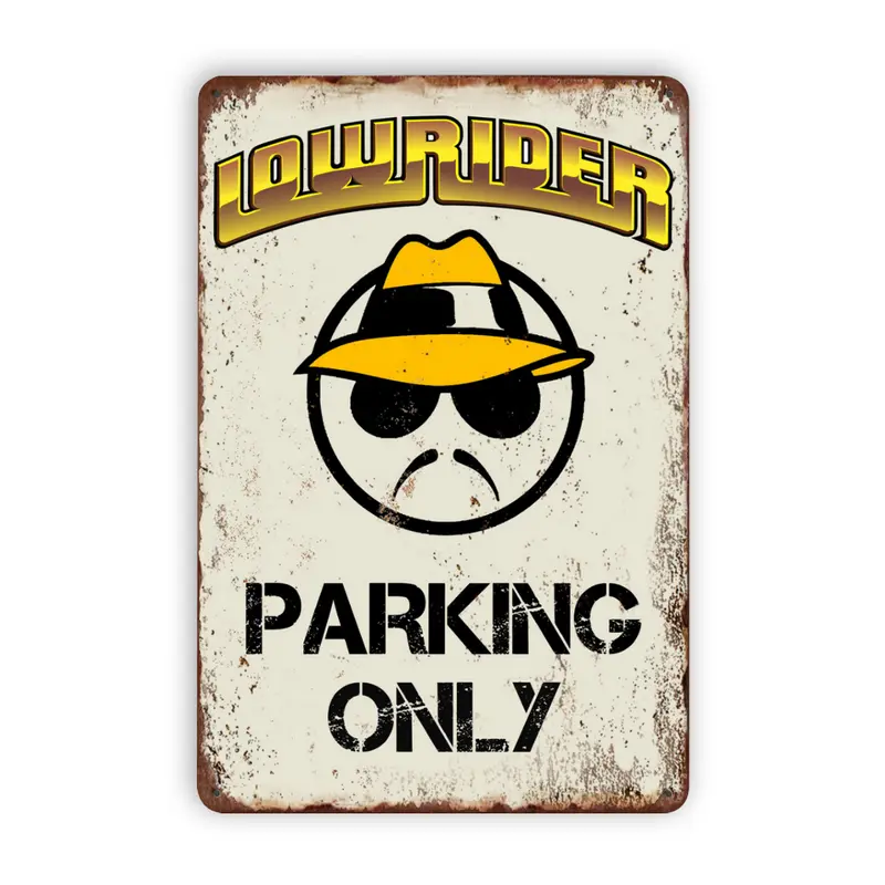 WSTKJW Retro Lowrider Parking Only Metal Wall Sign - 12x8in (20x30cm) Rustic Aged Tin Decorative Plaque, Pre-Drilled Hang Home Supplies Plaque, Cool Decor for Man Cave, Garage Room