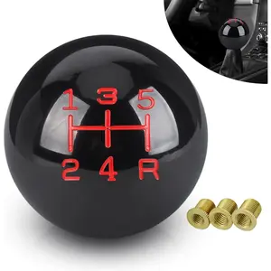 5 Speed Car Racing Gear Shift Shifter knob, Resin Polished Round Ball Shift Knob with 3 Adapters Compatible with Manual Car Foot Pedal Vehicle