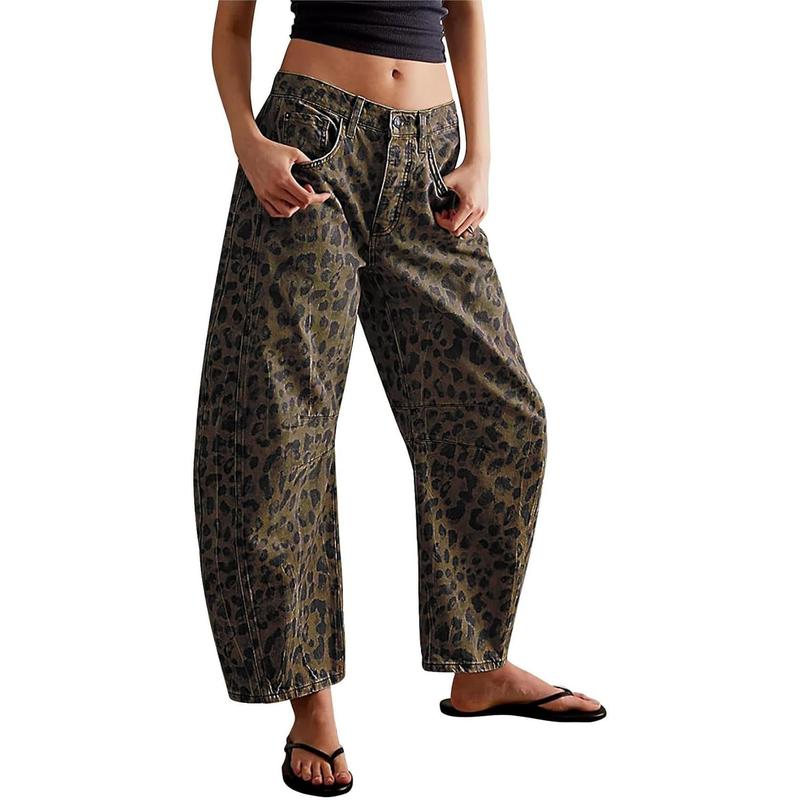 Chouyatou Barrel Jeans Women Wide Leg Cropped Jeans Y2k Mid Rise Baggy Jeans Boyfriend Denim Pants Harem Pants Vintage Breathable