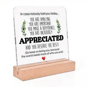 Inspirational Desktop Sign, 1 Count Motivational Quote Clear Desk Sign with Wooden Base, Home Office Desk Decor, Gift Ideas for Women Men Friend, Acrylic Plaque Sign