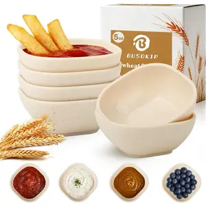 5 OZ Dipping Bowls Sets of 6, Wheat Straw Small Bowls for Dips, Small Ramekins for Side Dishes, Sauce, Unbreakable Charcuterie Cups, Charcuterie Bowls for Kitchen, BBQ, Party, RV - Beige