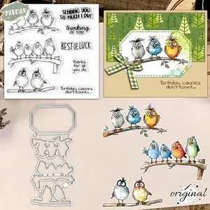 Fat Bird Sparrow Clear Stamps and Metal Dies Set Cute Cartoon Stamp Cutting Die for Card Making, Scrapbook Album, Journal Crafts Transparent Silicone Stamps DIY Decor Gifts