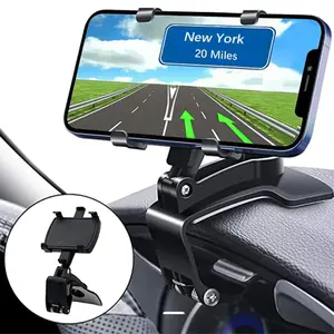 Foldable Adjustable Phone Holder, 360° Rotation Universal Cell Phone Stand, Stable Anti-Slip Desktop & Car Dashboard Mount, Upgrade Never-Fall Clip Design, Fit most 2.7-3.7 Inch Width Smartphones