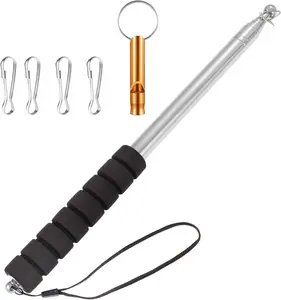 8.2Ft Telescopic Flag Pole,Stainless Steel Handheld Portable Extendable Retractable Flagpole with Anti-Slip Grip,Clips,Whistle,Collapsible Telescoping Flag Pole Pointer for Tour Guide,Festival (Black) Boliyoooki