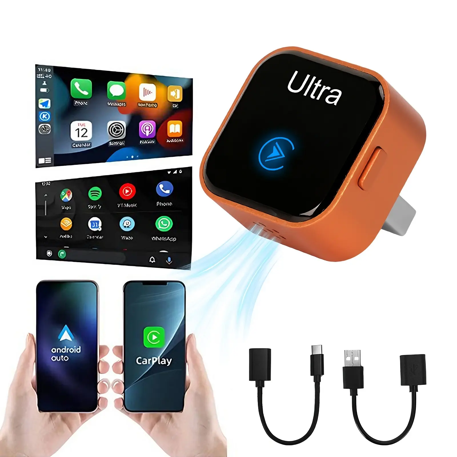2026 Mini Wireless CarPlay Adapter Upgrade Wired to Wireless for CarPlay & Android Auto Plug and Play Fast Auto-Reconnect Stable Control Zero Delay Car Play for