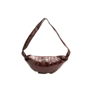Lemaire Minimalist Croissant Series Coated Cotton Crossbody Bag, Zipper Closure, Lava Chocolate Color for Men-Women (Women's Crossbody & Shoulder Bags)
