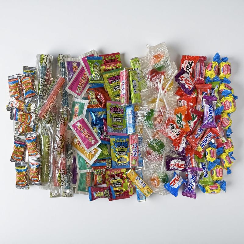 100 Piece Sweet & Sour Candy Variety With Dubble Bubble, Smarties, Pez, Zotz, Sour Punch and More