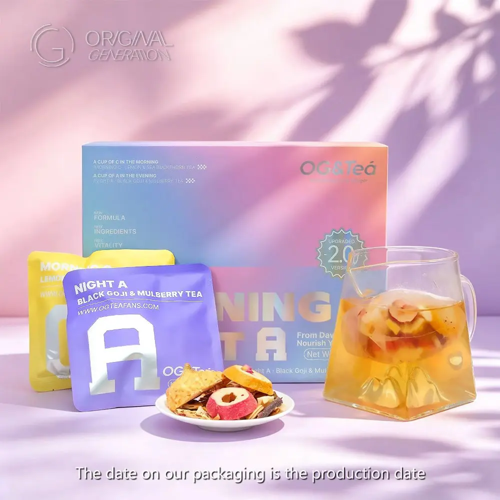 Beauty Tea Morning VC Night VA Tea Caffeine Free 200g 20pcs 10packs VC Tea 10packs VA Tea Prickly Pear Lemon Kumquat Rose Monkfruit Hawthorn Red Date Pear Cubes Mulberry Black Wolfberry Poria Coco Longan Tangerine Peel Red Dates Rose Wolfberry - Beverage,