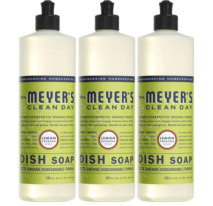 MRS. MEYER'S CLEAN DAY Liquid Dish Soap, Biodegradable Formula, Lemon Verbena, 16 fl. oz - Pack of 3
