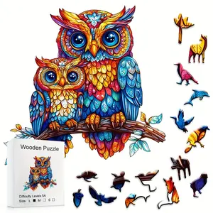 501 Warm Owl Family Wooden Puzzle, Wooden Jigsaw Puzzle, Special-Shaped Toy, Interesting Creativity, Decompression, Perfect Birthday Gift, Exercise Concentration