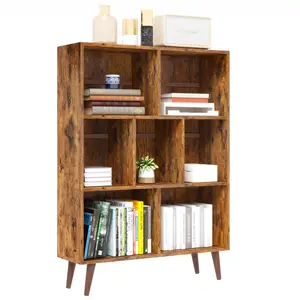 Wooden Cube Bookshelf, Open 3-Tier Bookcase with Legs, Freestanding Bookshelves Storage Organizer Shelf, for Bedroom, Living Room, Office, Rustic Brown