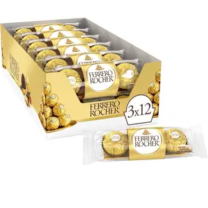 Nestlé Ferrero Rocher (3-piece 12 pack) Milk Chocolate with Hazelnuts - Snack Dessert Bonbon Shell Crunch