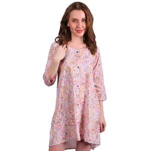 Women's Round Neck Summer Casual 3/4 Sleeve Button-Down Dress - FashionZapp.com