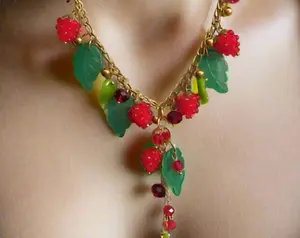 Handmade Glazed Glass Raspberry Jewelry Set - Exquisite Fruits of the Olympus Gods Legend of Ida and Zeus Luxurious Sophistication