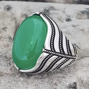 Green Jade Ring Large Size Unisex Quartzite Jade Egg Face Statement Ring Elegant Gemstone Jewelry for Men and Women Stylish Casual or Formal Wear