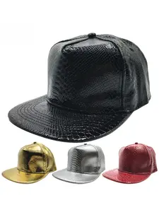 Korean-style plain crocodile-pattern hip-hop cap, outdoor PU leather flat-brim baseball cap, street dance python-pattern hat
