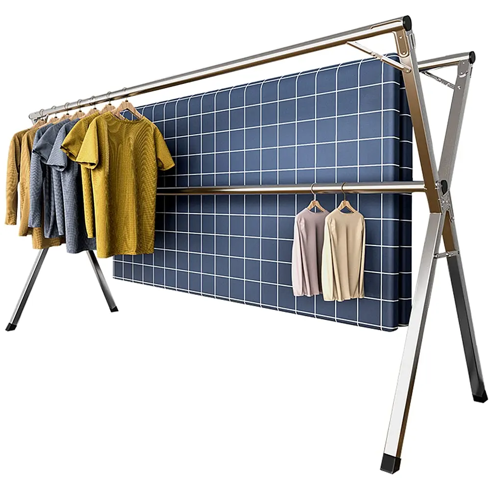 79-Inch Freestanding Stainless Steel Drying Rack - Adjustable, Scalable, Wide Base, Collapsible, Portable Space-Saving Home Laundry Tool for Rooms, Bedrooms