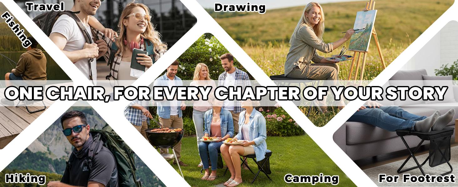 Camping Chairs, folding chair, 1.1 lbs ultra light, Portable outdoor folding chair with pocket, For Queuing, Fishing, Hiking Tours, Outdoor Activities Camping Accessories, Camping supplies
