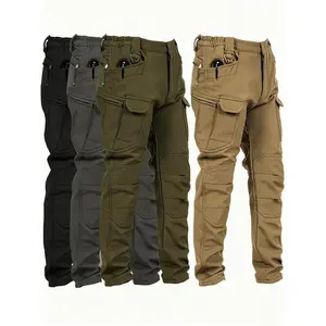 HOMUG Windproof Warm Men's Outdoor Military Tactical Pants Soft Shell Fleece Lined Solid Color Sports Style Regular Fit Mid Waist Woven Fabric with Pockets No Belt Casual Weekend Wear Autumn Winter Season