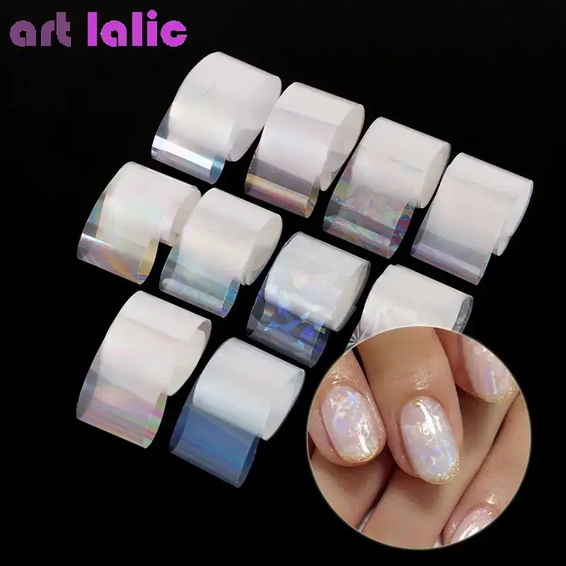 10pcs Holographic Nail Foil Set 2.5x100cm Gradient Transparent AB Color Transfer Stickers for Manicure Nail Art Decals