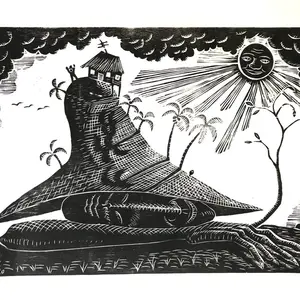 HAPPY FARMER Unframed Original Xylography 28x22 inch Signed Stamped Artmoney Shipped Worldwide Unique Artwork