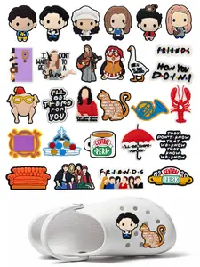 28pcs Friends Cartoon Shoe Charms For Bubble Slides Clogs Sandals,PVC Shoe Decorations Accessories Buckle For Christmas Birthday Gifts